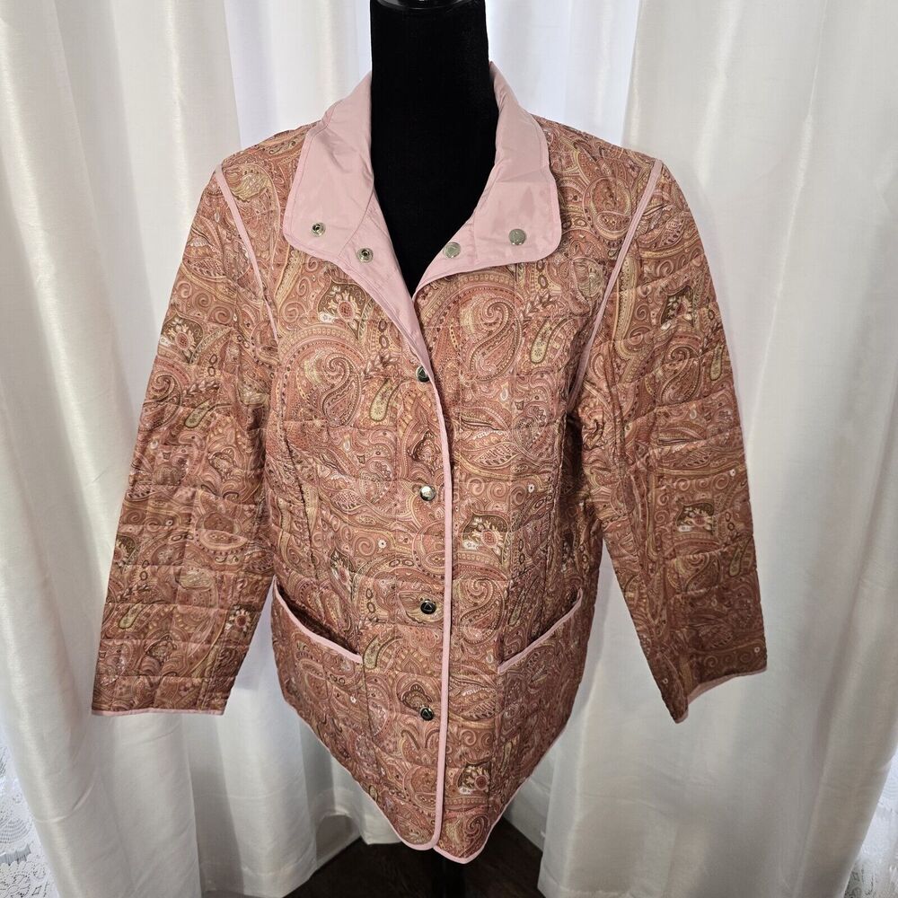 Liz Claiborne Reversible Quilted Coat Jacket Large Women Pink Paisley Lightweigt
